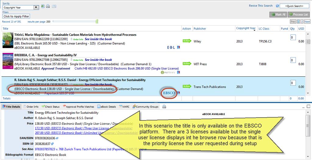 Slide 9 Search Results Preferred License Search Results Preferred License The title in this screenshot is available on the EBSCO platform and there are 3 licenses available.