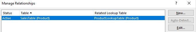 11) Now that we can select the Product Field from the SalesTable in the Column (Foreign): textbox and we can select the Product Field from the ProductLookupTable in the Related Column (Primary):