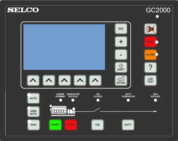 Chapter : Description 2 Description 2.1 Front panel Figure 2 GC2000 front panel The display panel allows setting up and monitoring of the GC2000 configuration and the power plant it controls.