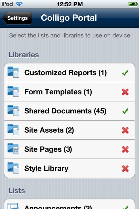 In Colligo Briefcase Lite, you cannot choose which lists and libraries you want to sync. Colligo Briefcase Pro and Enterprise allow you to specify which lists and libraries are synced.
