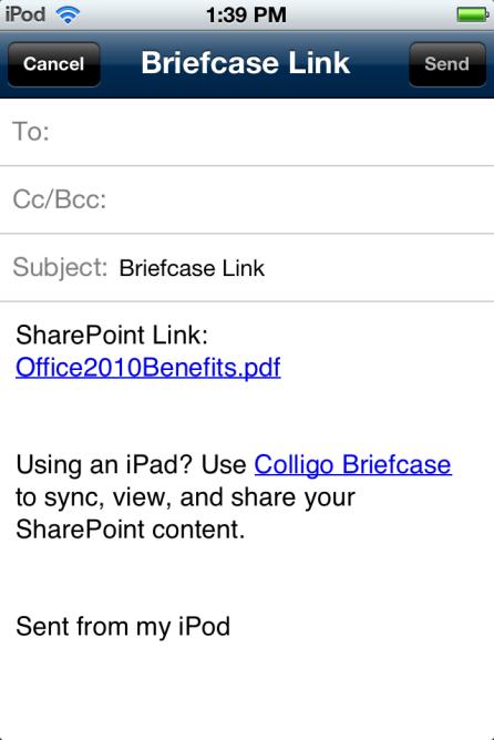 item in SharePoint. You must have an email program present on your ipod/iphone for this option to display. Printing the Item Choose the Print option to print the item.