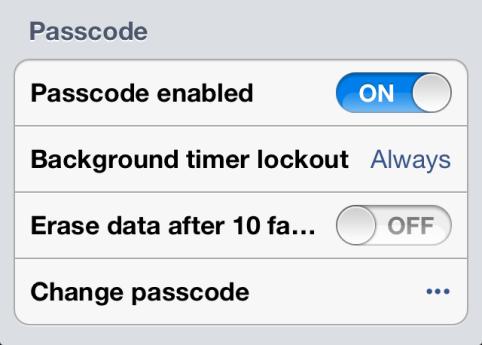 b. Enter the passcode a second time to confirm it. Once you have set a passcode, the following options display: i.