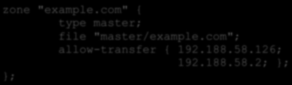 Configuration of Master /etc/namedb/named.conf points to zone file (manually created) containing your RRs Choose a logical place to keep them - e.g. /etc/namedb/master/tiscali.