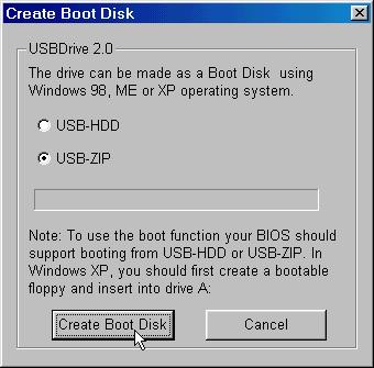 drive Any anti-virus programs must be turned off Boot-Up Function for Windows 98SE and Me 1. Select the Boot-Up button in the mformat window. 2. The following window will appear.
