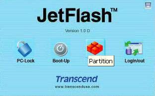 3. The following window will appear. Select Yes to continue or No to stop. 4. Select the partition type you need. a. b. To partition your JetFlash to the default type, i.e., Public Area Only.