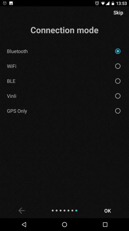 InCarDoc Launching and Configuration Connection Mode Wi-Fi 1. Select WiFi and press OK 2. Look through the list of available connections. Adapters are marked with a blue sign 3.