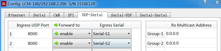 the specified serial port. Multiplexer: Data received by several different UDP ports can be forwarded to the same serial port.