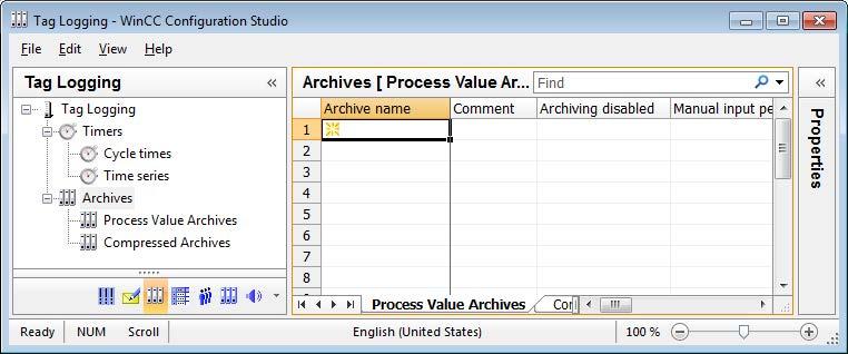 Archiving and displaying values 6.3 Starting Tag Logging Result You have opened the "Tag Logging" editor.
