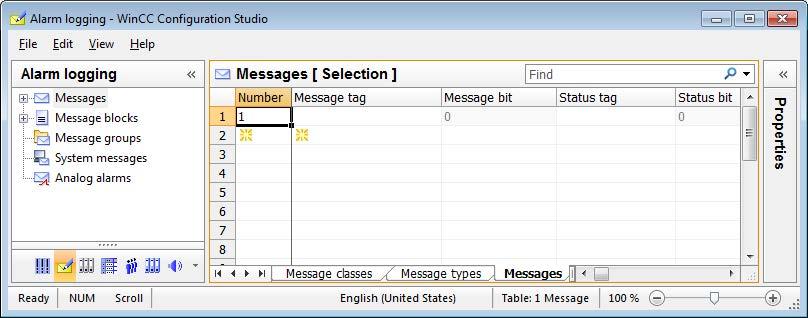Configuring messages 8.3 Start alarm logging Result You have opened the "Alarm Logging" editor.