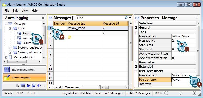 Configuring messages 8.5 Configuring bit messages 8.5.2 Creating bit messages Introduction The following steps show how to create bit messages in the editor "Alarm Logging".