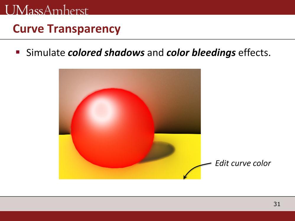 In practice, we can use transparency to some extent to simulate colored shadows and color bleeding effects in an image.