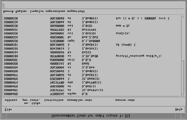 Figure 26. The Disassembler Code window. The following screen capture shows an example of the Disassembler Code window. There is a menu bar at the top with the following options: File, and Help.