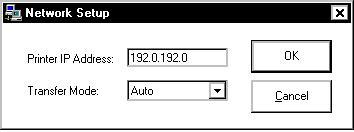 Set the computer s IP address: 1. Start the Edit Utility on the computer. 2. Click Setup, then Network. 3. Enter the IP address of the printer in the IP address field. 4.