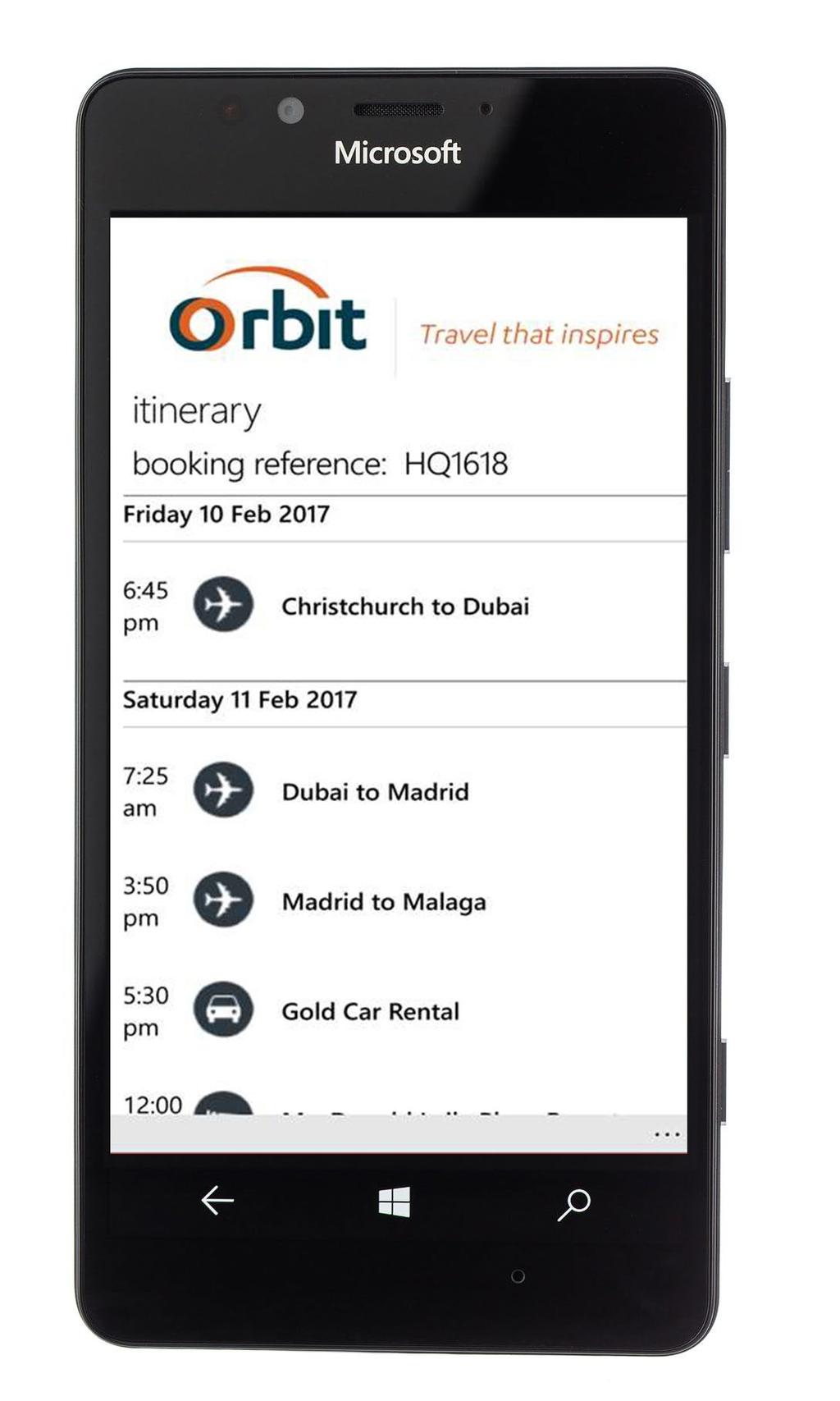 Windows Version The Windows version of the Orbit App has been designed and optimised for Windows 10 compatible mobile devices.