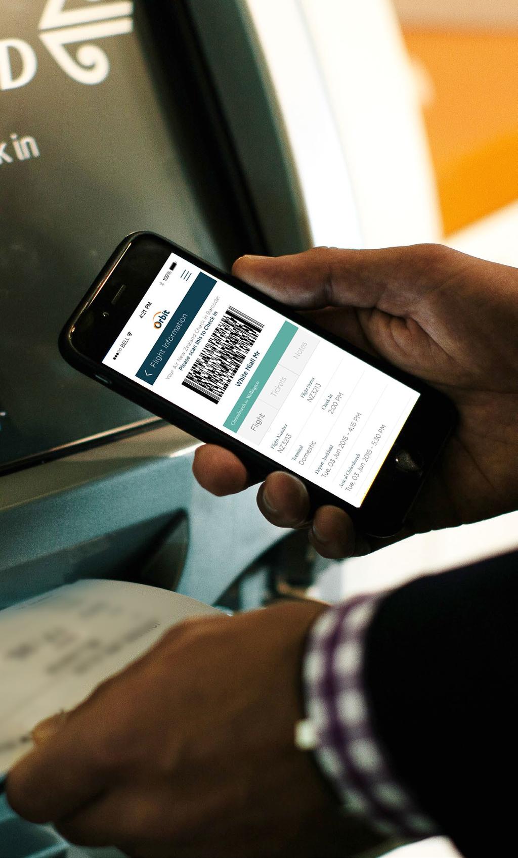 Key Features Flight check-in For Air New Zealand and Jetstar flights you can check in through the App. The Orbit App displays the Air NZ and Jetstar barcodes for check-in at the kiosk.