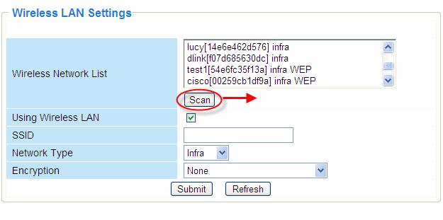 4.1 Infrastructure Mode Step 01) Please choose Device Management and click Wireless LAN Settings. Then enable Using Wireless LAN.