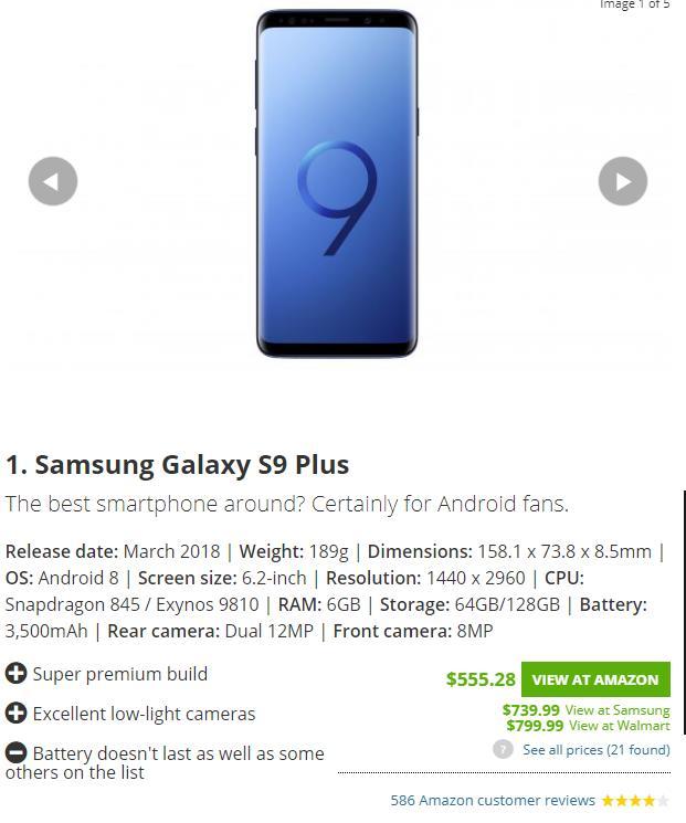 Phones Samsung Galaxy S9 Plus Snapdragon 845 6GB RAM 64-128GB 6.