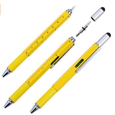Fun Stuff Shulaner 6 in 1 Metal Tech Tool Ballpoint Pens with Ruler, Level, Stylus and Two-Head