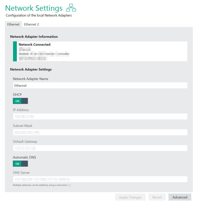 System Settings App 6.6 Network Network Adapter Information This section provides general information about the network adapter and network settings.