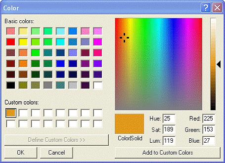 button to add the colour to the Custom colours section of the Colour window.