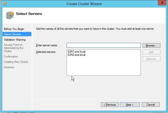 Click the Create Cluster link in the Actions section of the Failover