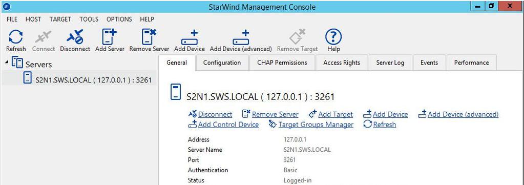 Configuring Shared Storage 1. Launch the StarWind Management Console: double-click the StarWind tray icon. NOTE: StarWind Management Console cannot be installed on an operating system without a GUI.