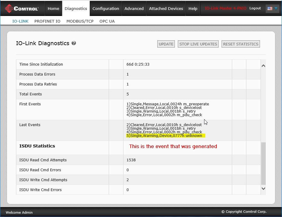 4. Click Diagnostics and scroll down to Last Events. 110 - Chapter 9.