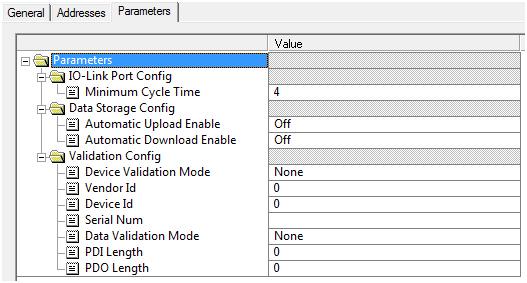 IO-Link Port Settings (IO-Link Port Module Parameters) Validation Config Device Validation Mode (Default: None) Vendor Id (0-65535) 3.7.1.1.1. STEP 7 V5.