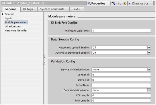 IO-Link Port Settings (IO-Link Port Module Parameters) 3.7.1.1.2. TIA Portal V13 Use the following information to configure IO-Link port module parameters. 1. 2. 3. Open the IOLM Device view.
