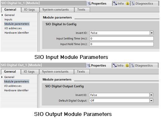 SIO Digital In/Out Module Parameters 3.7.1.2.2. TIA Portal V13 Use the following procedure to configure SIO digital in/out module parameters. 1. 2. Open the IOLM Device view.