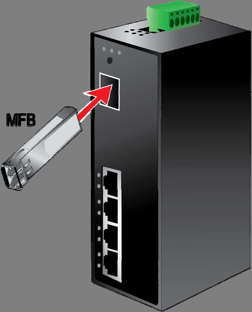 Figure 2-6 Plug-in the SFP transceiver Before connect the other switches, workstation or Media Converter. 1.