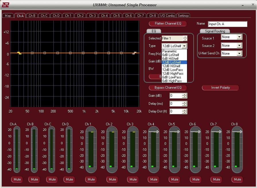 EQ Points (10 available + LPF and HPF) Select Filter to modify or click on a square within the Display area.