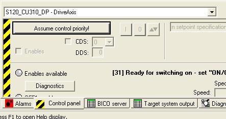 Step 5 - Commissioning Drive Start stationary measurement Sinamics 1.Select control panel. 2.