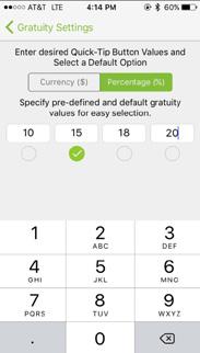 How do I modify gratuity settings and specify gratuity for a transaction? 1. Touch the Menu button and select Gratuity from Settings. 2. Toggle the Gratuity/Tip On/Off switch.