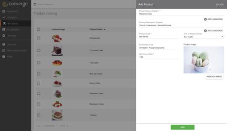 How do I add an item to the Converge Product Catalog? Before you can use the catalog in Converge Mobile, you need to add products to the catalog.