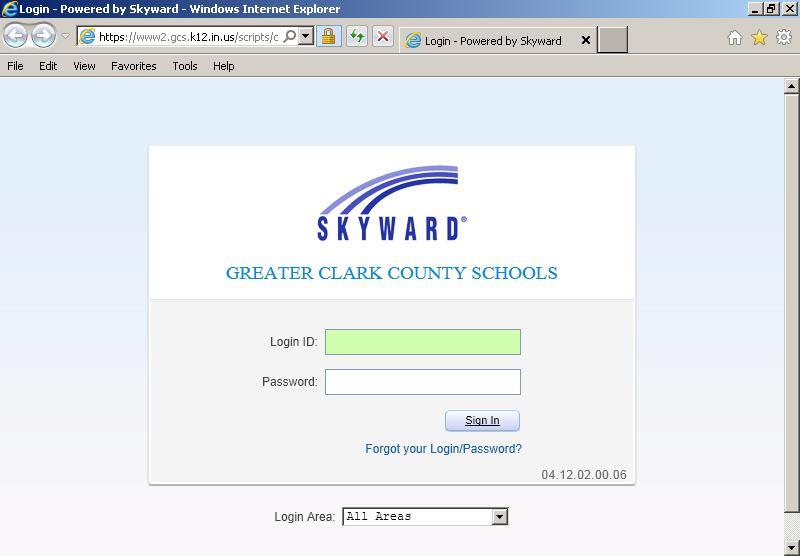 If you are not a current Skyward user, you will have to email Cindy Crace (ccrace@gcs.k12.in.us) or Sandy Cook (sacook@gcs.k12.in.us) to obtain your Login and Password.