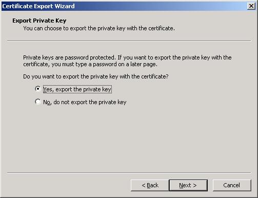 choose the option Yes, export the private