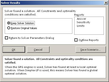 12. To modify one of the constraints that appears in the Solver Parameters dialog box, select the constraint and click the [Change] button.