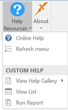 Help Resources Customized Help Like the Content Portfolio Galleries, the Help menu can also contain a Gallery of content loaded for your specific company.