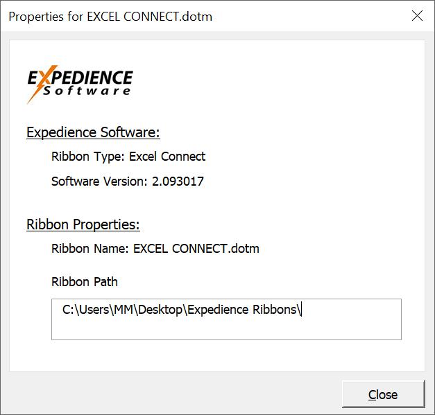About Expedience About Excel Connect Software Version
