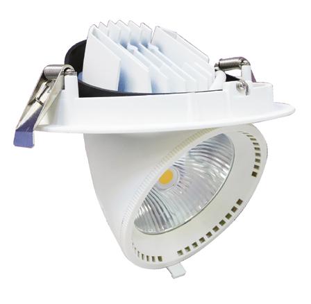 8W / 15W / 3 / 47W LED spotlight Adjustable tilting angle of 0-80 vertically and 350 horizontally Ideal replacement up to 70W HID Body: Die-cast aluminium Quick recessed installation with two spring