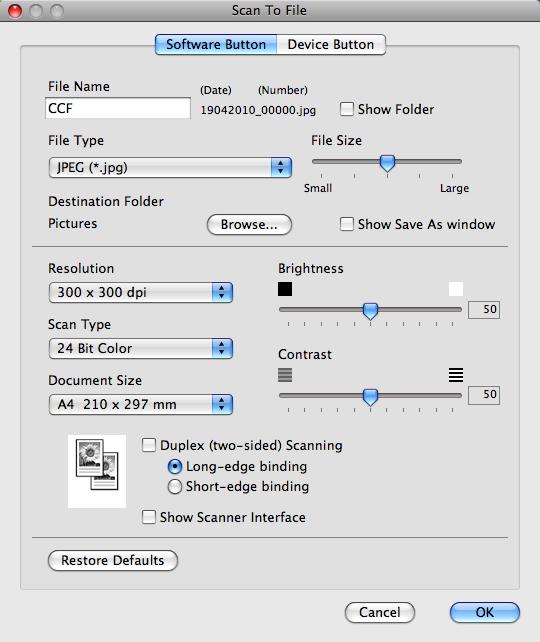 ControlCenter2 Súbor Tlačidlo Scan To File (Skenovať do súboru) umožňuje naskenovať obraz do priečinka na pevnom disku v akomkoľvek formáte súboru.