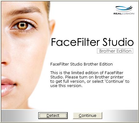 Tlač Spustenie aplikácie FaceFilter Studio s vypnutým zariadením Brother a Keď prvý raz spúšťate aplikáciu FaceFilter