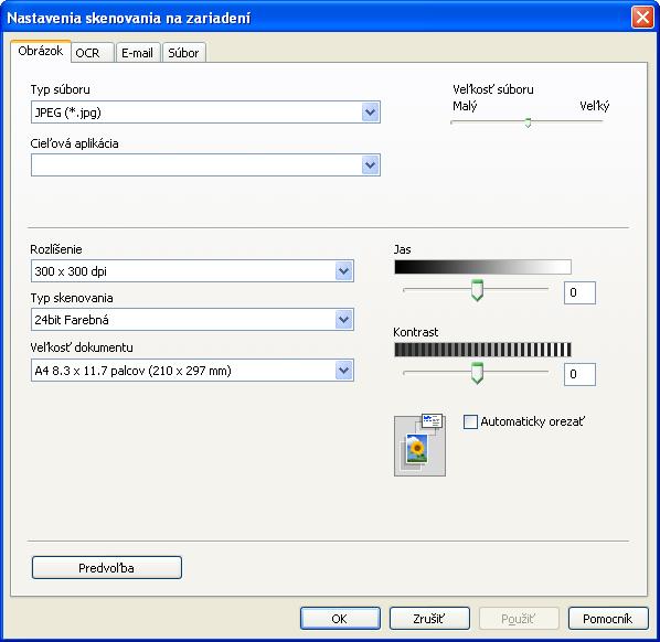 ControlCenter4 Úprava nastavení tlačidla Scan Tlačidlo Nastavenia skenovania na zariadení umožňuje úpravu nastavení tlačidiel SCAN (Sken) zariadenia. 3 a Vyberte kartu Nastavenie zariadenia.
