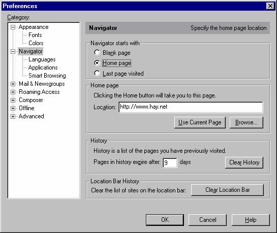 Change the Starting Web Page For Netscape Communicator 4.