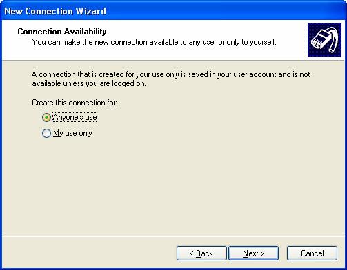 Windows XP PPPoE setup Click Anyone s use 13 Windows XP PPPoE setup Type in