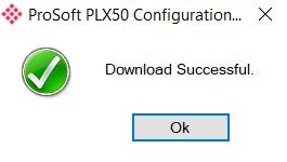 - Successful download Within the PLX50 Configuration Utility, the module will be in the Online state that is indicated