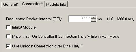 Setup Add the connection requested packet interval (RPI). This is the rate at which the input and output assemblies are exchanged. The recommended value is 200ms.