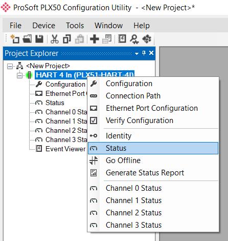 To view the module s status in the PLX50 Configuration Utility environment, the module must be online.