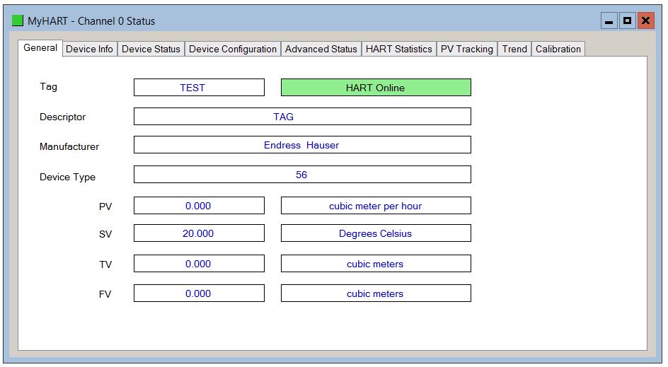 Diagnostics 5.3.1. GENERAL TAB The General tab displays a summary of the common HART parameters. Figure 5.